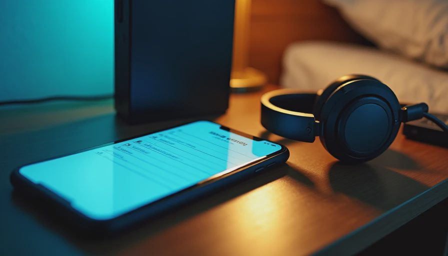 Smartphone notes app open to a regret list next to game case and headphones on a nightstand