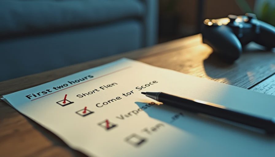 Handwritten first-two-hours checklist on a coffee table at night